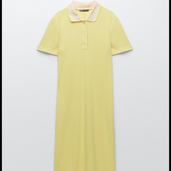 ZARA || Butter Yellow Ribbed Midi Dress Size Large - Picture 3 of 11